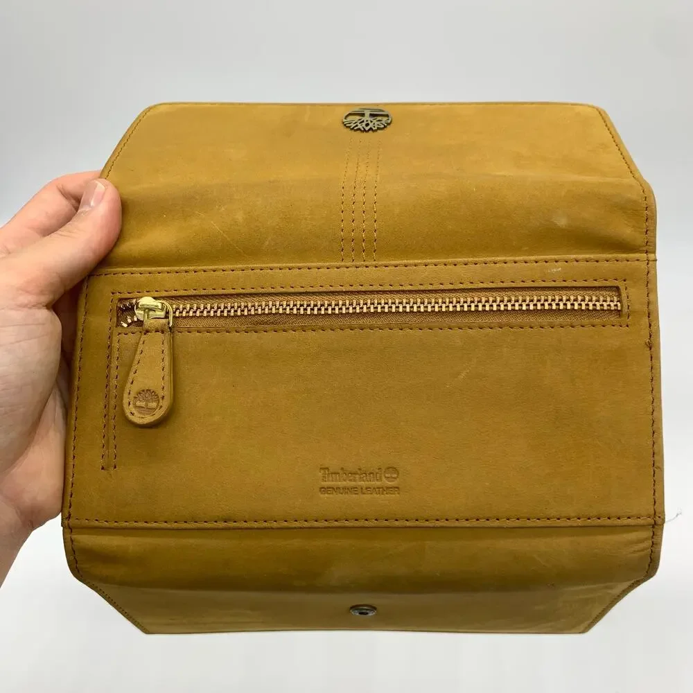 Timberland Leather Long Wallet Women Yellow Snap Enclosure